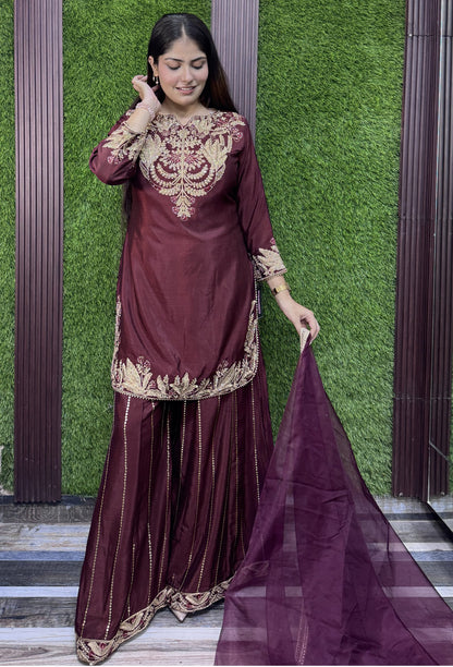 Designer Sharara Suit with Organza Border Dupatta