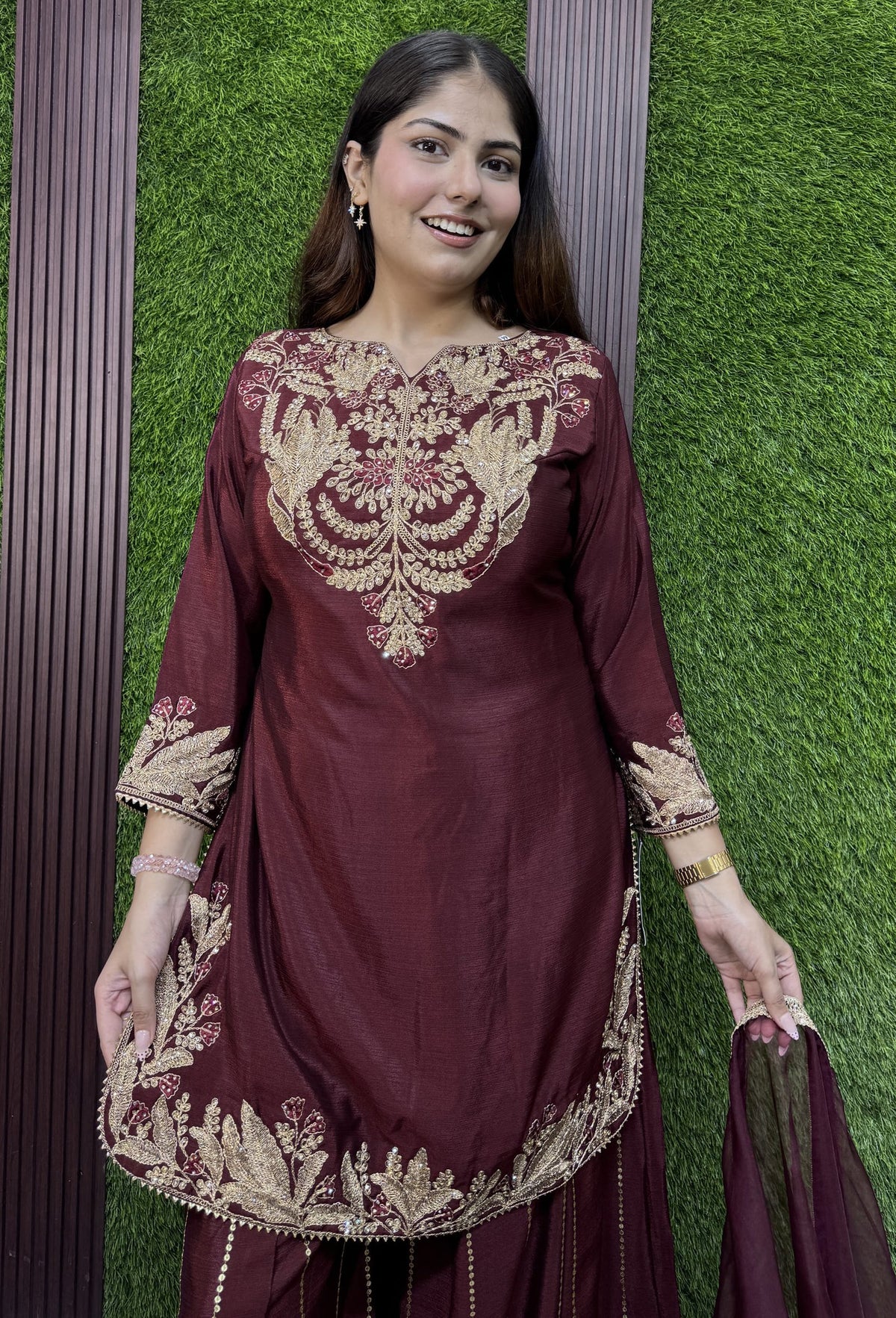 Designer Sharara Suit with Organza Border Dupatta