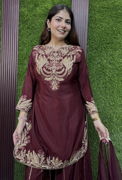 Designer Sharara Suit with Organza Border Dupatta
