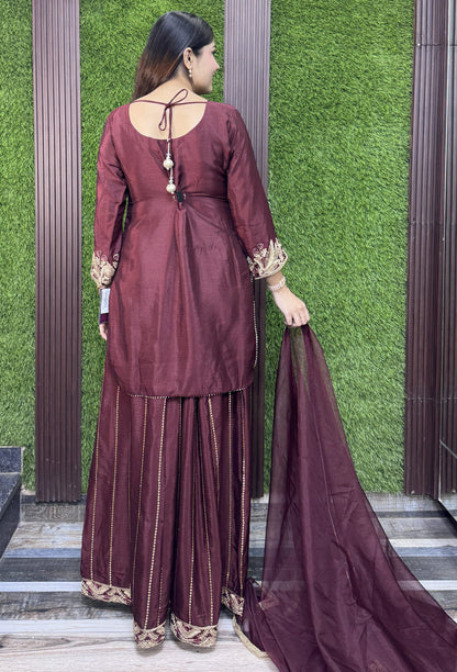Designer Sharara Suit with Organza Border Dupatta