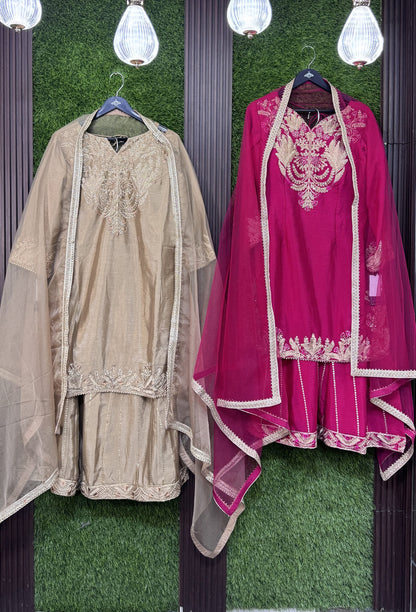 Designer Sharara Suit with Organza Border Dupatta