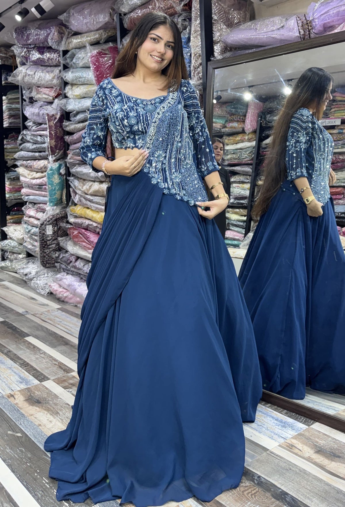 2 in 1 Indo Western Dress with Embellished Choli and Long Cape