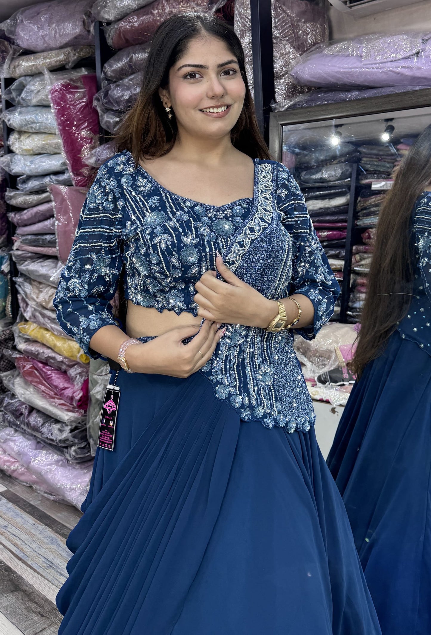 2 in 1 Indo Western Dress with Embellished Choli and Long Cape