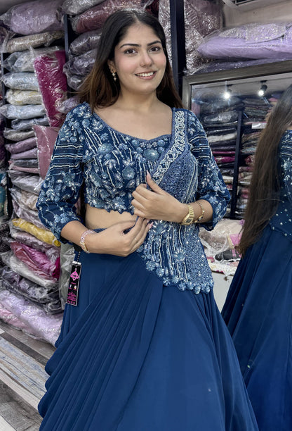 2 in 1 Indo Western Dress with Embellished Choli and Long Cape