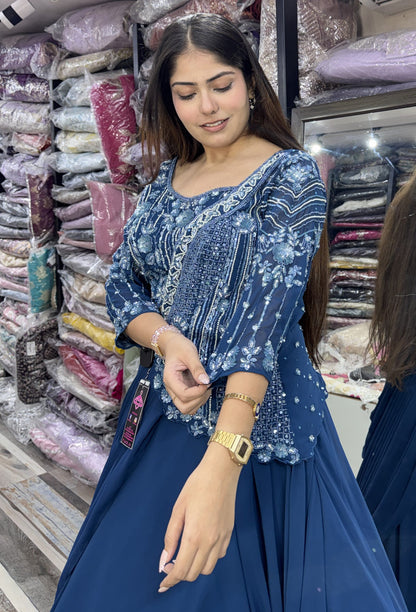 2 in 1 Indo Western Dress with Embellished Choli and Long Cape