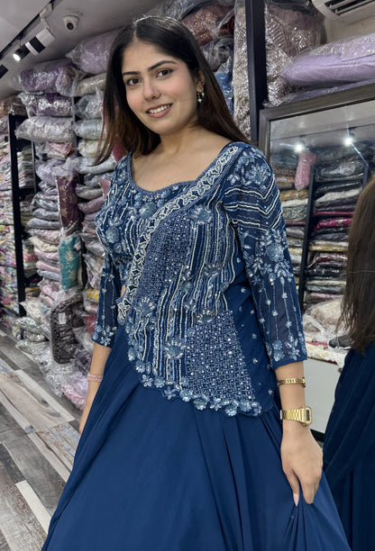 2 in 1 Indo Western Dress with Embellished Choli and Long Cape