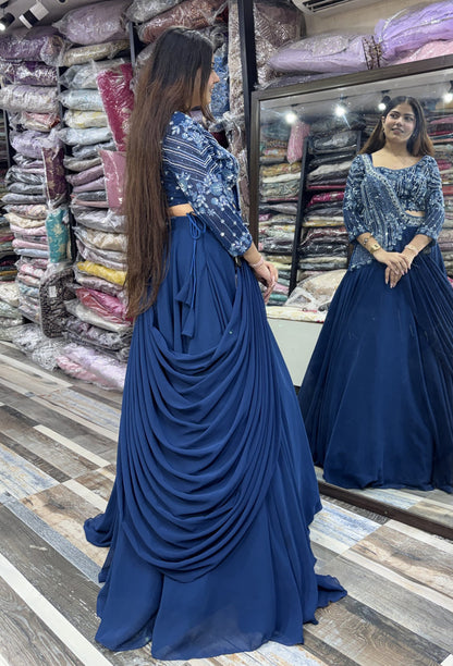 2 in 1 Indo Western Dress with Embellished Choli and Long Cape