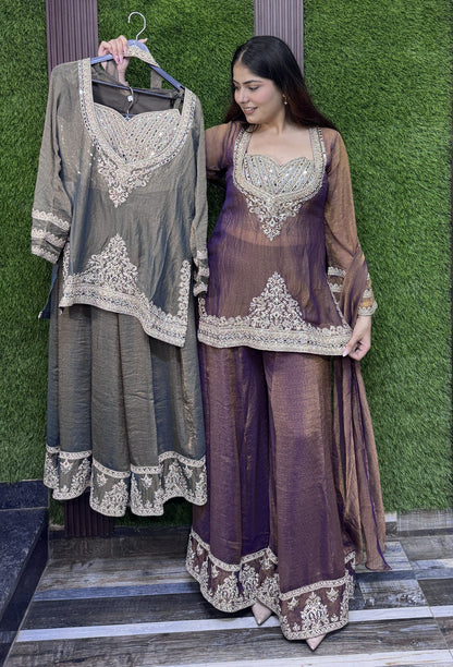 Bustier Style Partywear Co-ord Set with  Palazzo and Bordered Dupatta