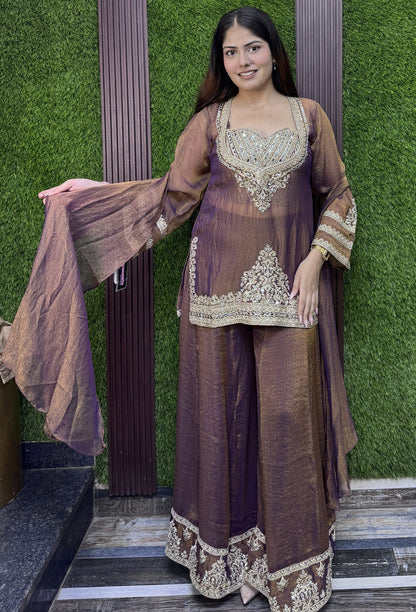 Bustier Style Partywear Co-ord Set with  Palazzo and Bordered Dupatta