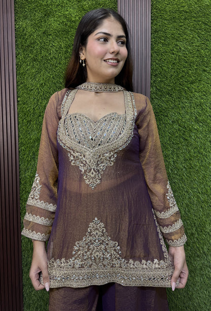 Bustier Style Partywear Co-ord Set with  Palazzo and Bordered Dupatta