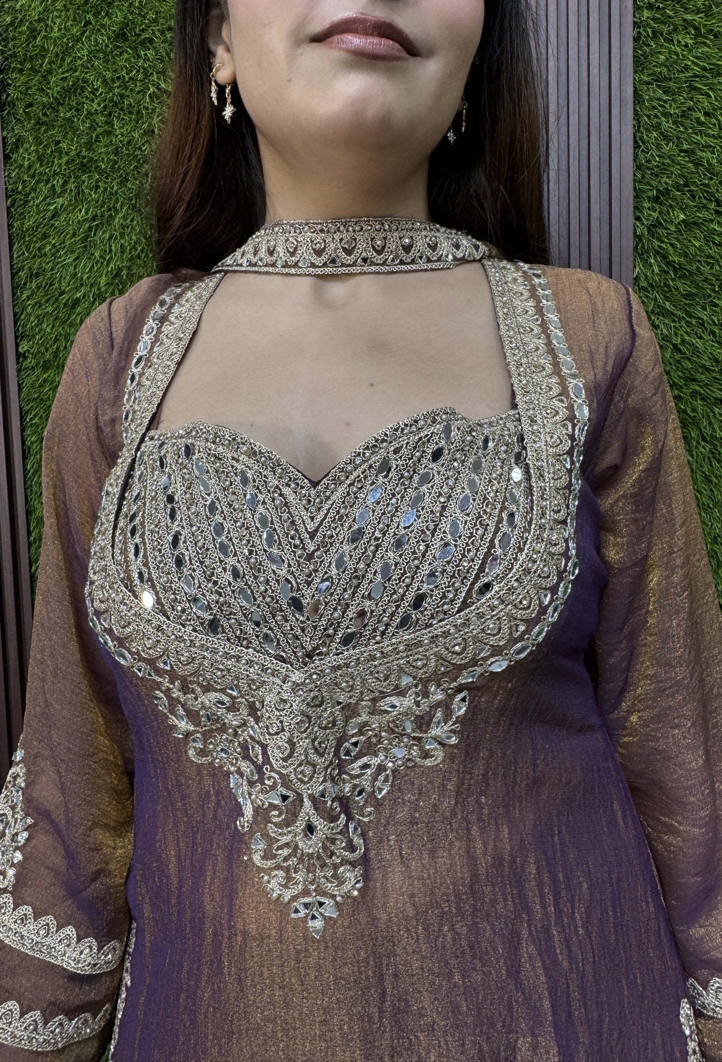 Bustier Style Partywear Co-ord Set with  Palazzo and Bordered Dupatta