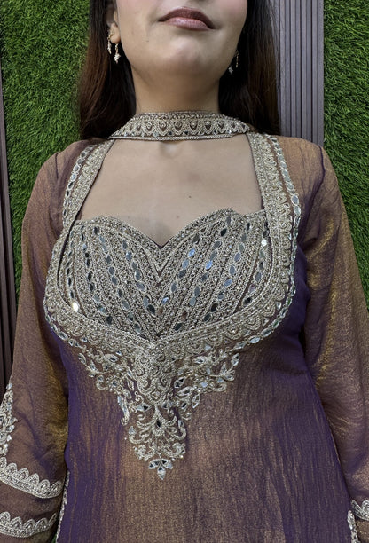 Bustier Style Partywear Co-ord Set with  Palazzo and Bordered Dupatta