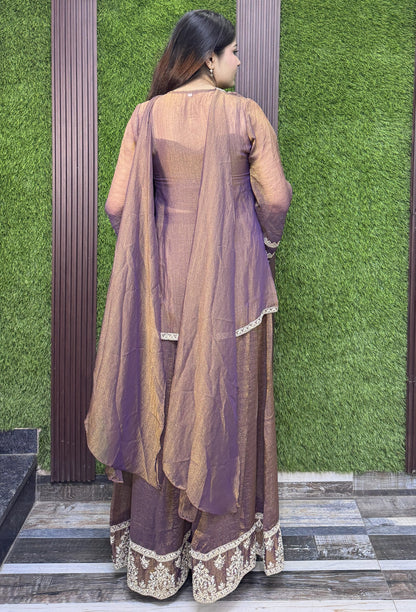 Bustier Style Partywear Co-ord Set with  Palazzo and Bordered Dupatta