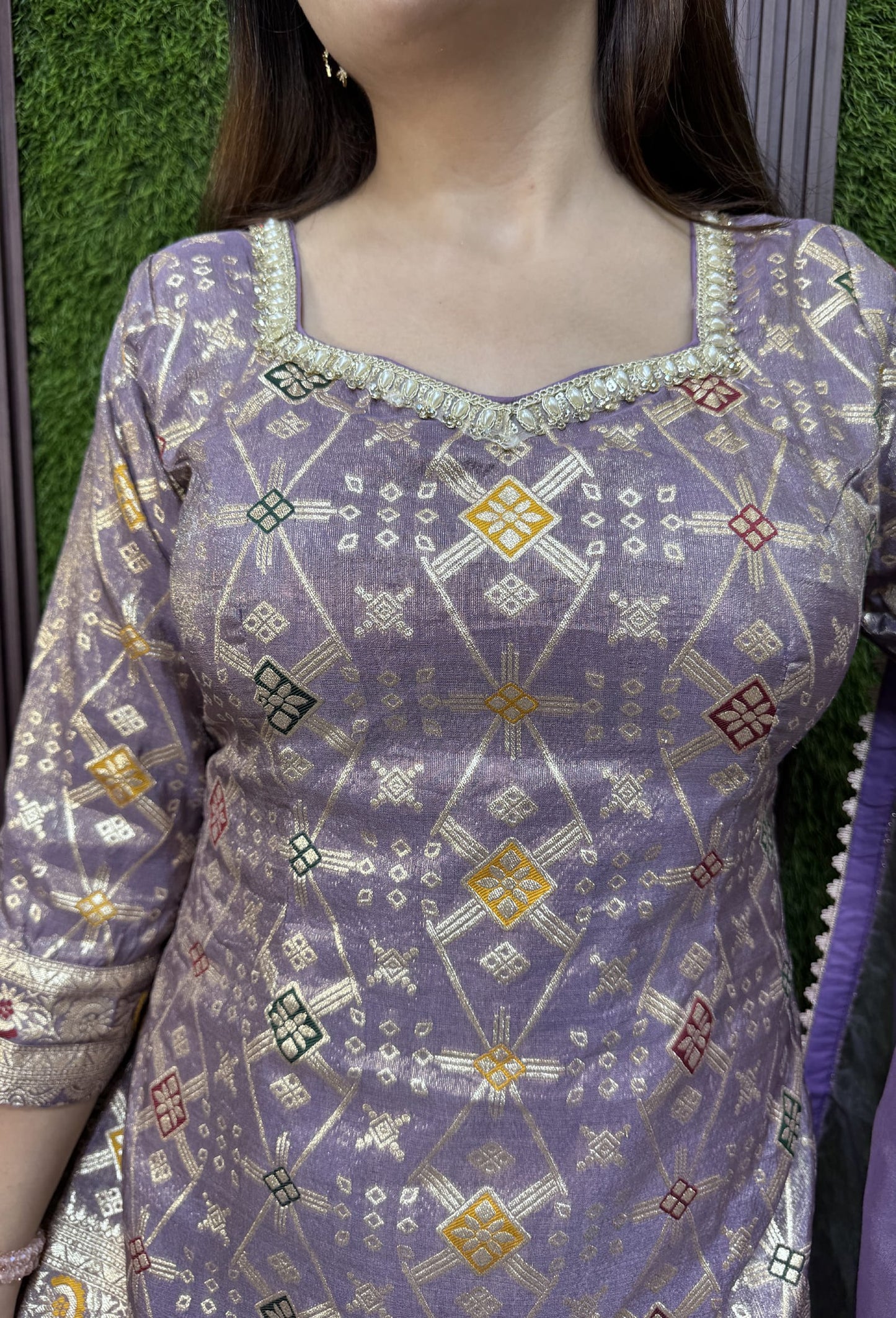 Pure Banarasi Straight Sharara Suit with Organza Bordered Dupatta