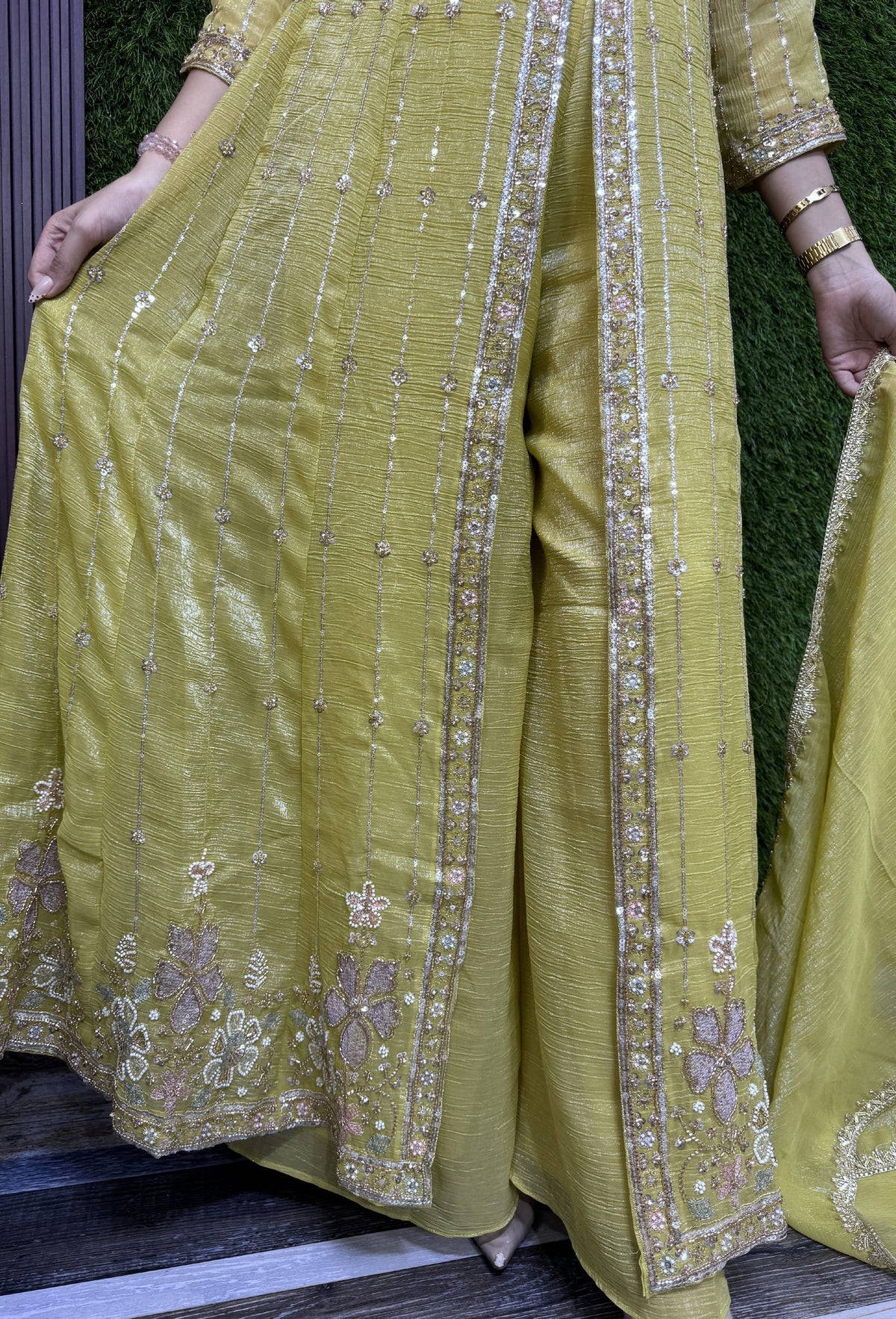 Designer Front Slit Anarkali with Palazzo and Silk Dupatta