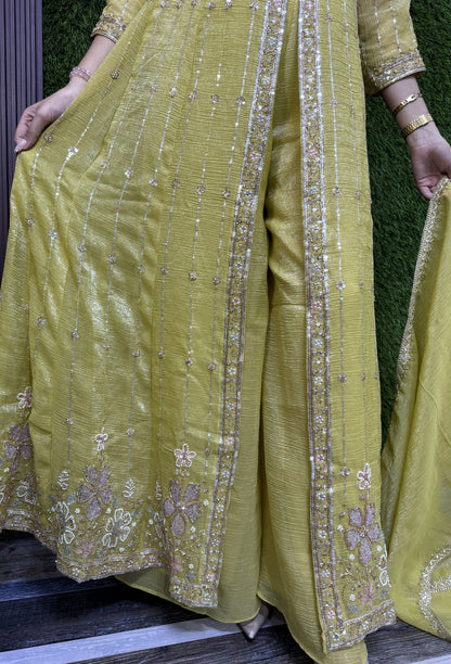 Designer Front Slit Anarkali with Palazzo and Silk Dupatta