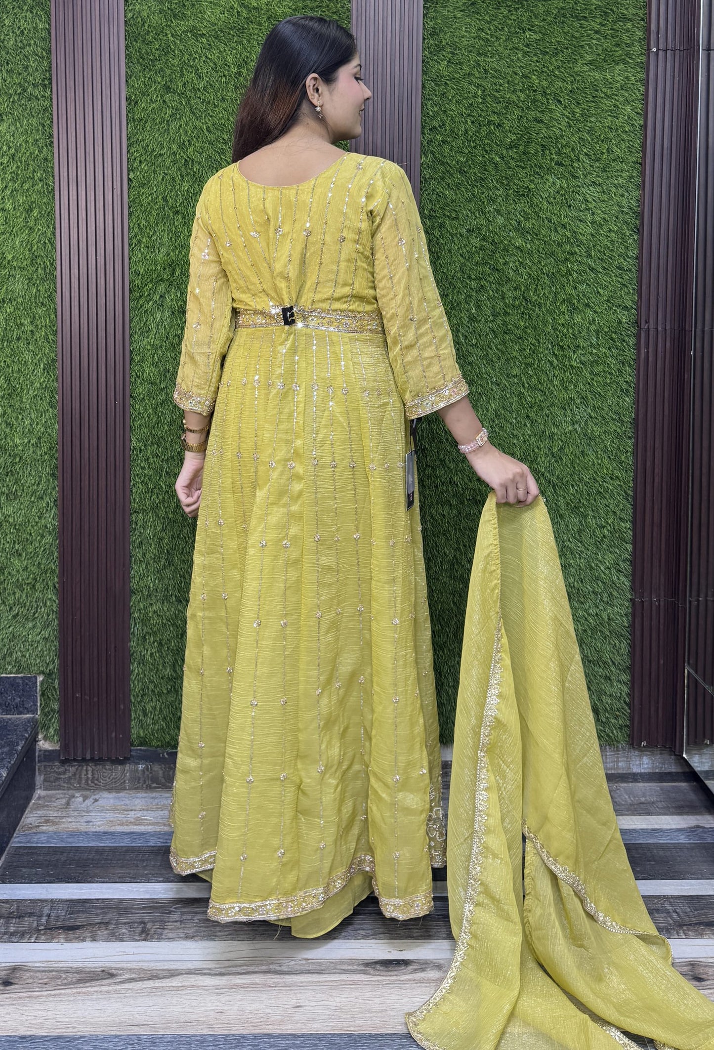 Designer Front Slit Anarkali with Palazzo and Silk Dupatta