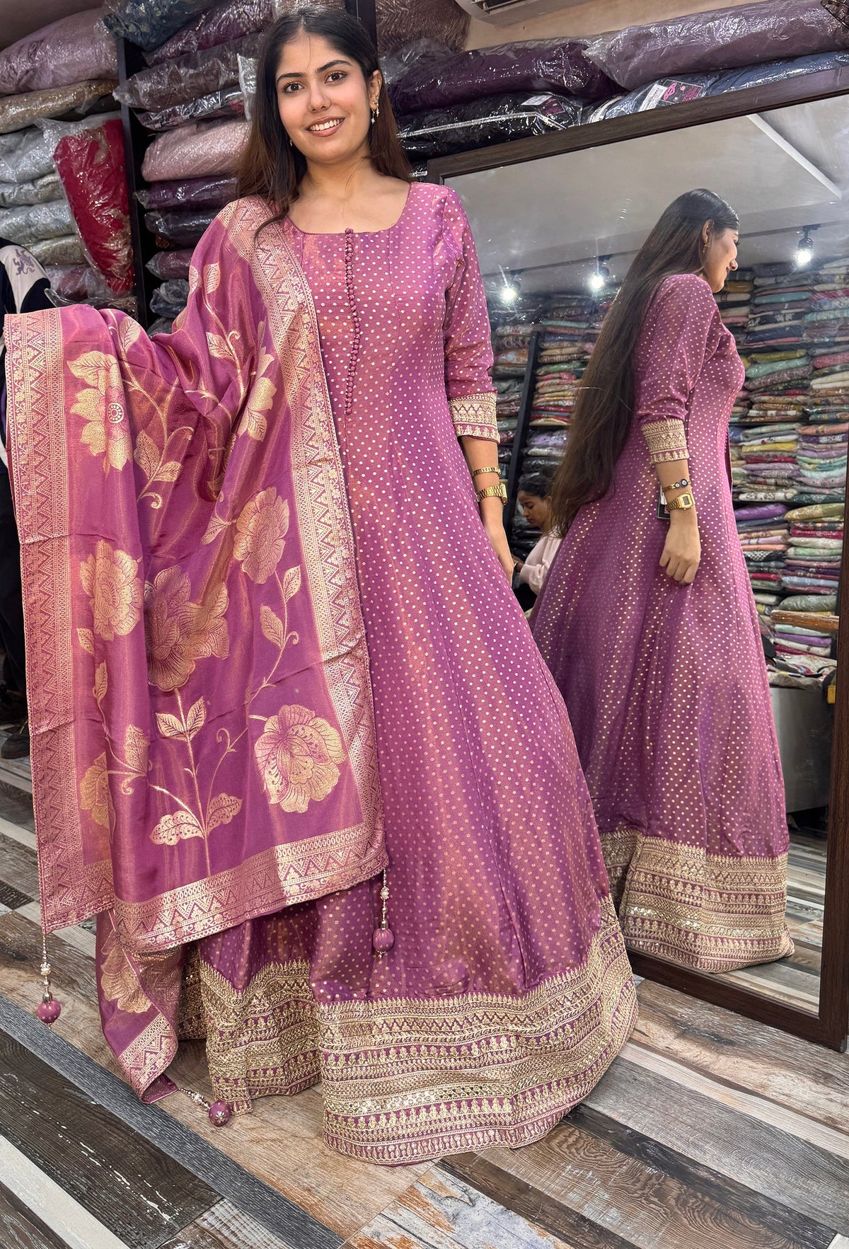 Pure Banarasi Gotta Work Embroidered Anarkali Dress with Dupatta