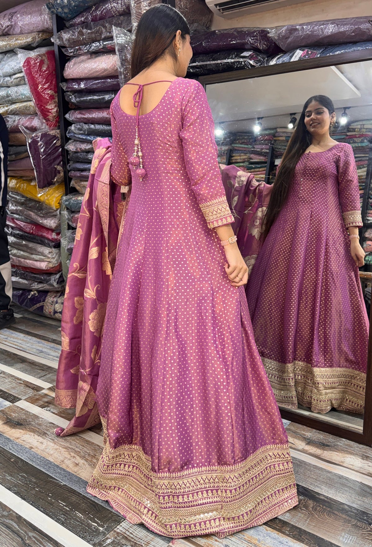 Pure Banarasi Gotta Work Embroidered Anarkali Dress with Dupatta