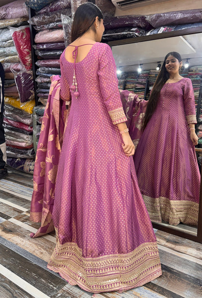 Pure Banarasi Gotta Work Embroidered Anarkali Dress with Dupatta