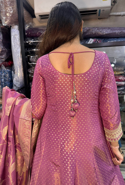Pure Banarasi Gotta Work Embroidered Anarkali Dress with Dupatta