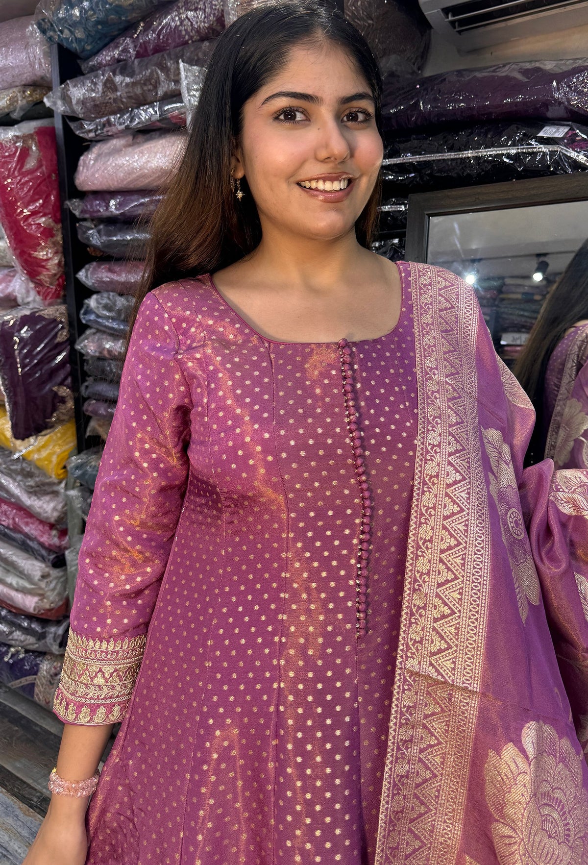 Pure Banarasi Gotta Work Embroidered Anarkali Dress with Dupatta