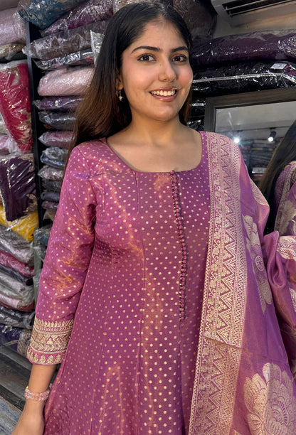 Pure Banarasi Gotta Work Embroidered Anarkali Dress with Dupatta