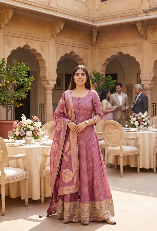 Pure Banarasi Gotta Work Embroidered Anarkali Dress with Dupatta
