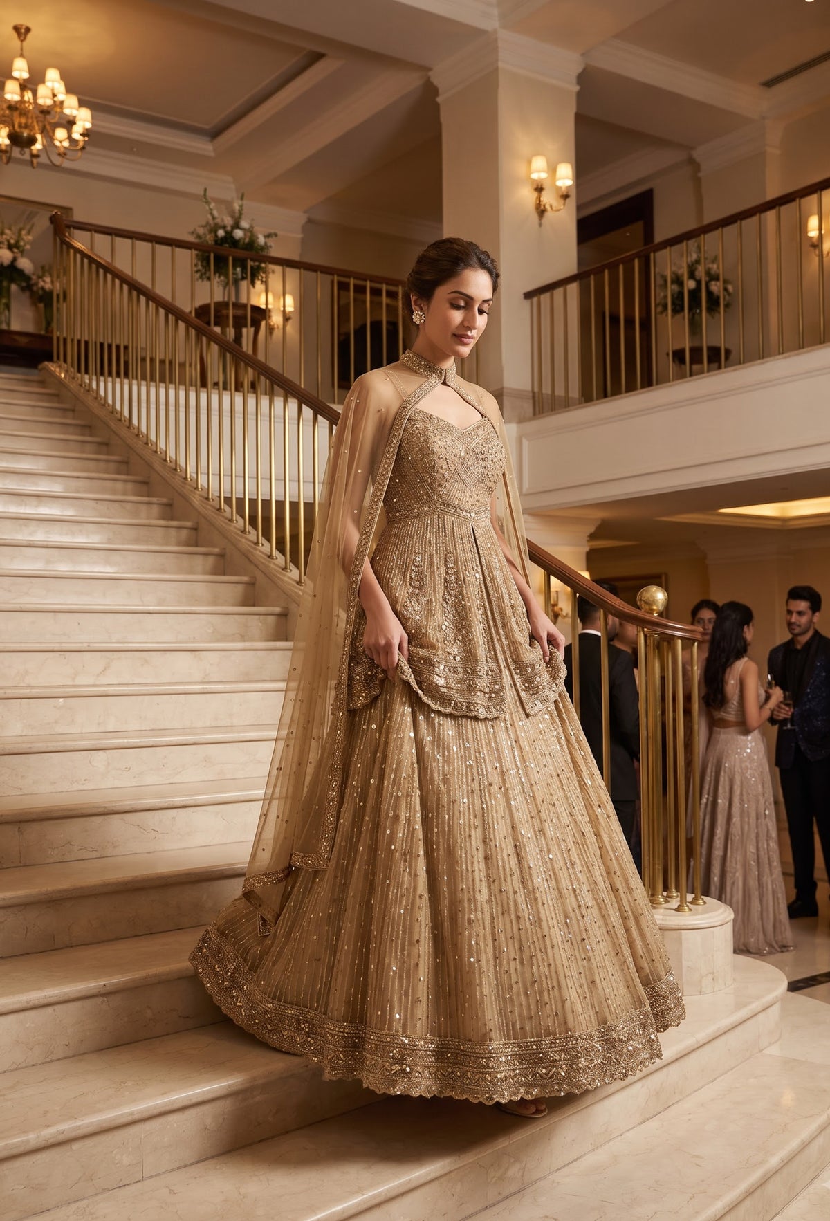 Hand Work  Embroidered Peplum Front Cut Design Lehenga Set with Cape