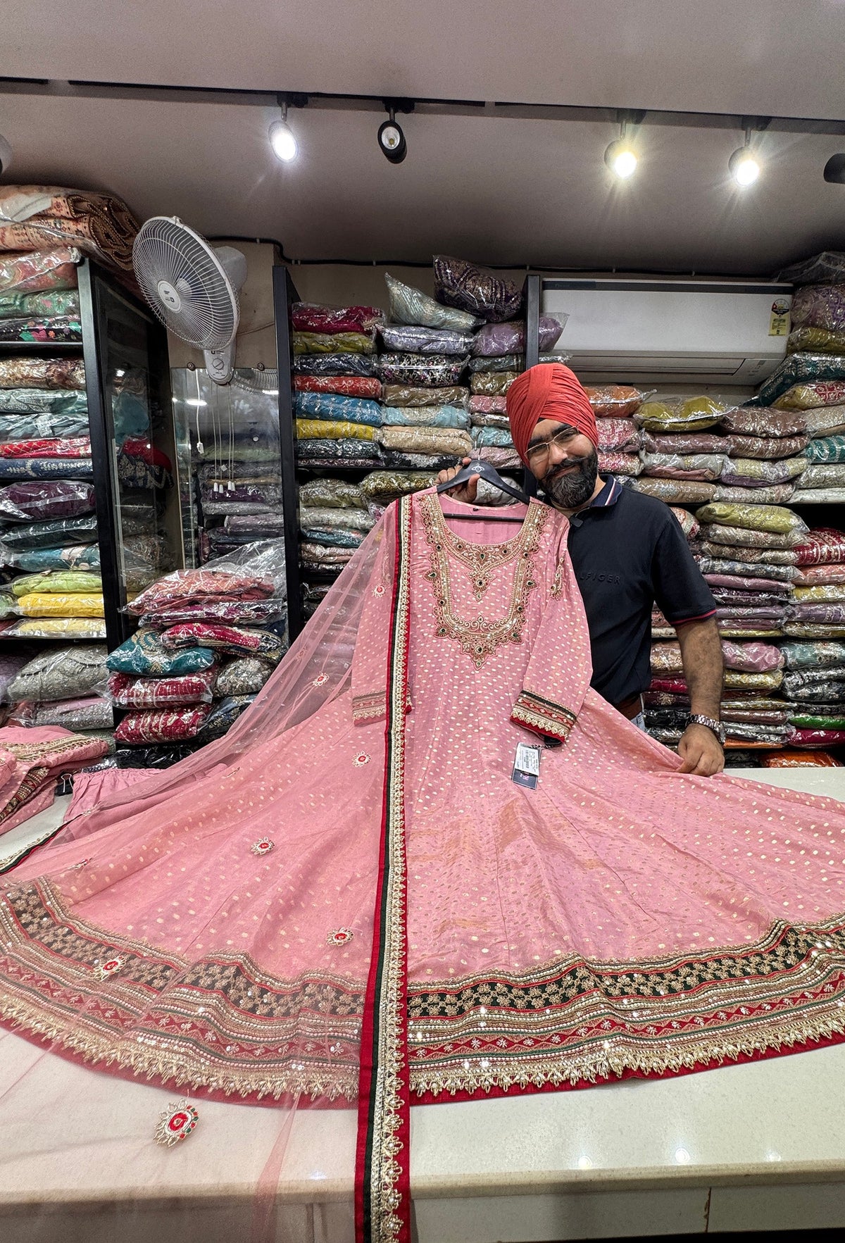 Pure Banarasi Anarkali Suit with Emerald Stone Neckline & Net Dupatta - Flared Anarkali Dress