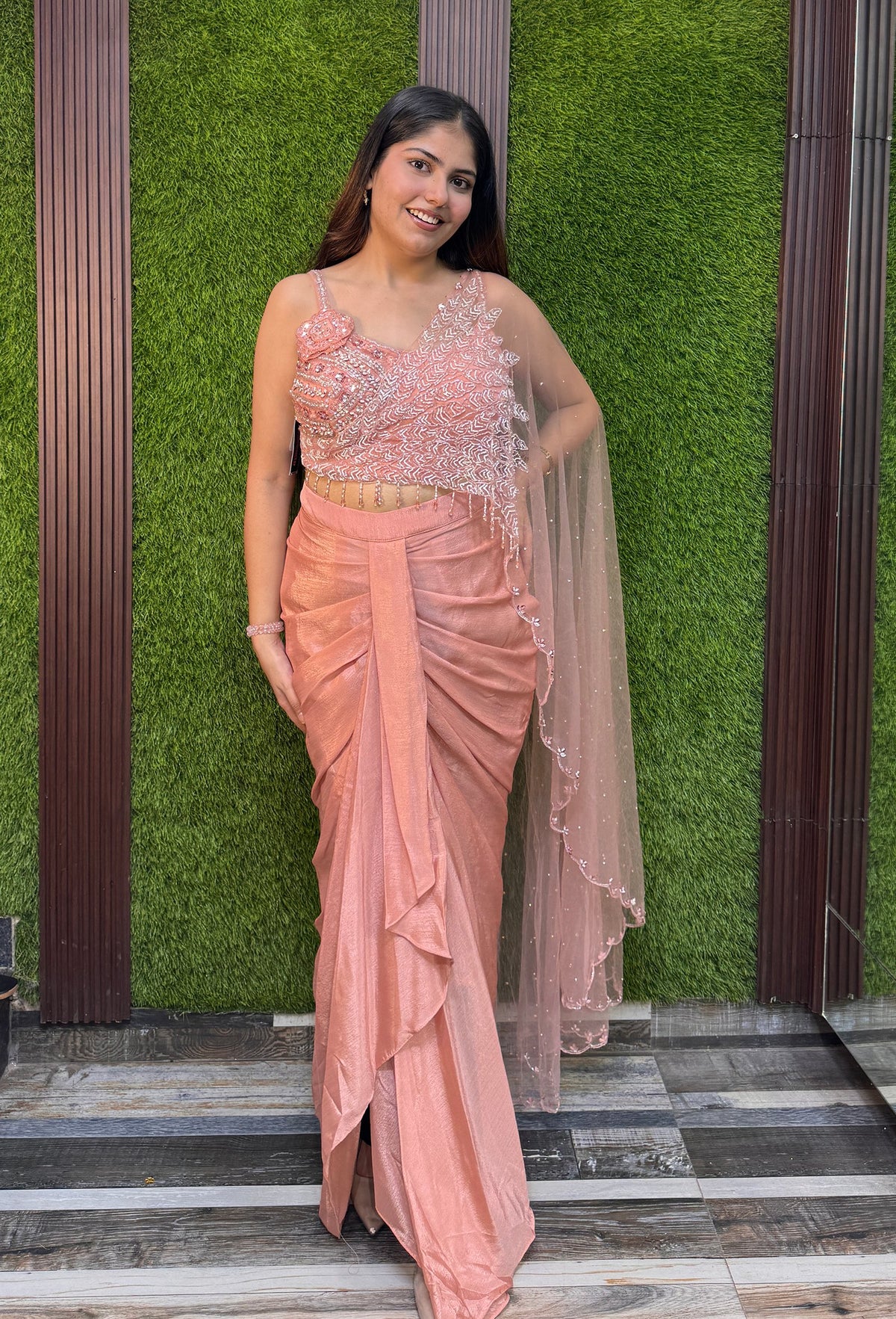 Girlish Style Spaghetti Style Indo Western Dress with Connected Dupatta