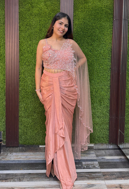 Girlish Style Spaghetti Style Indo Western Dress with Connected Dupatta