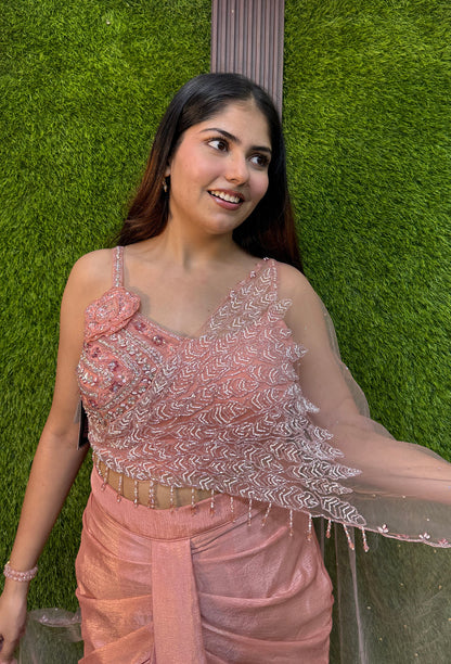 Girlish Style Spaghetti Style Indo Western Dress with Connected Dupatta