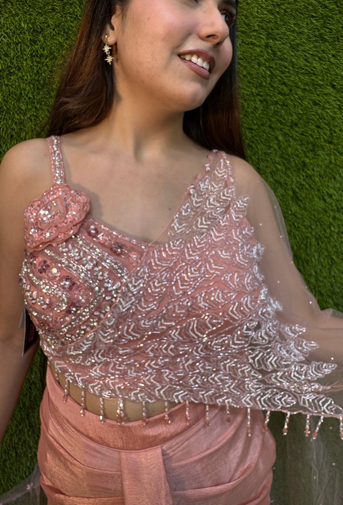 Girlish Style Spaghetti Style Indo Western Dress with Connected Dupatta