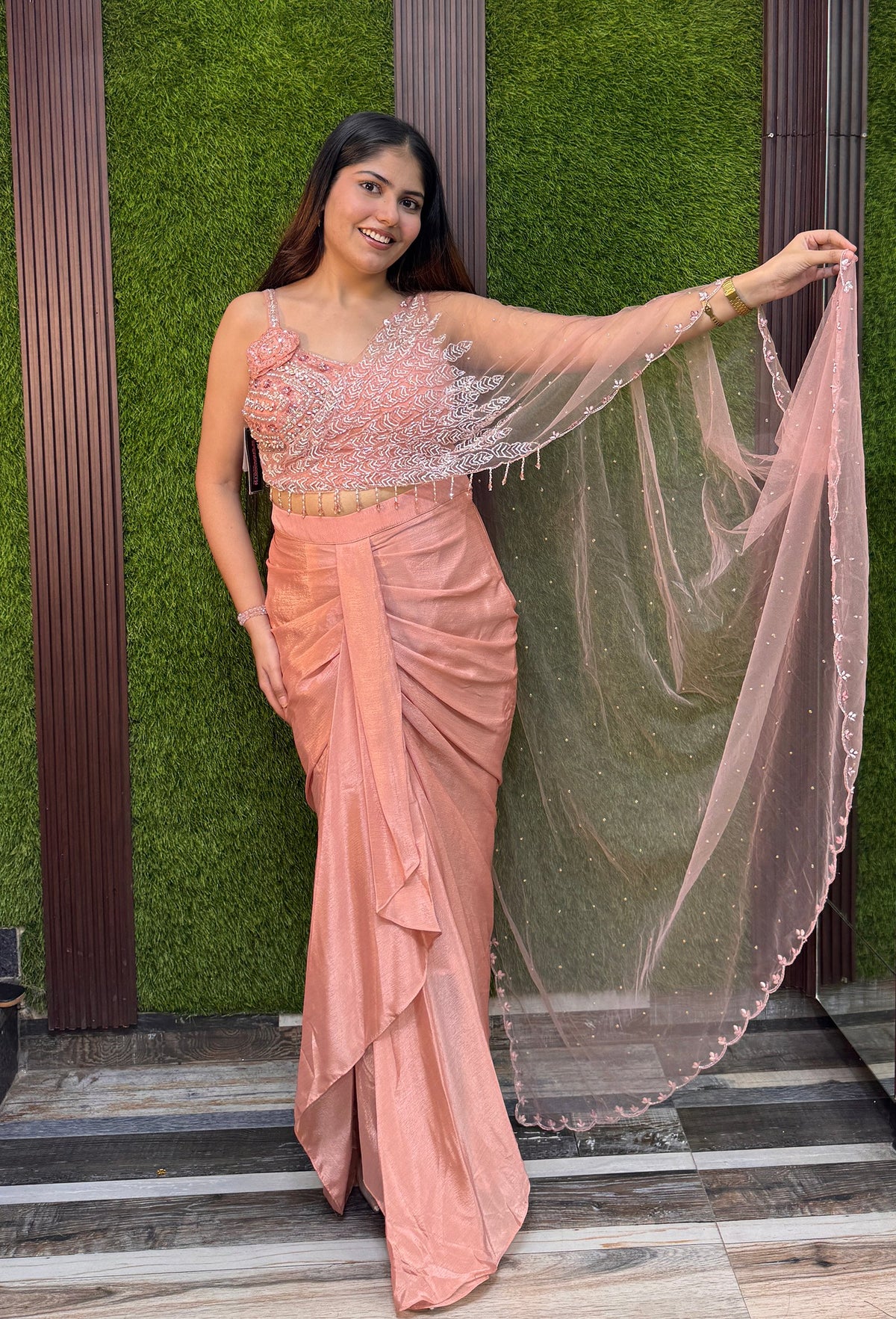 Girlish Style Spaghetti Style Indo Western Dress with Connected Dupatta