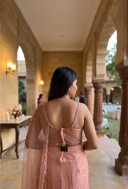 Girlish Style Spaghetti Style Indo Western Dress with Connected Dupatta