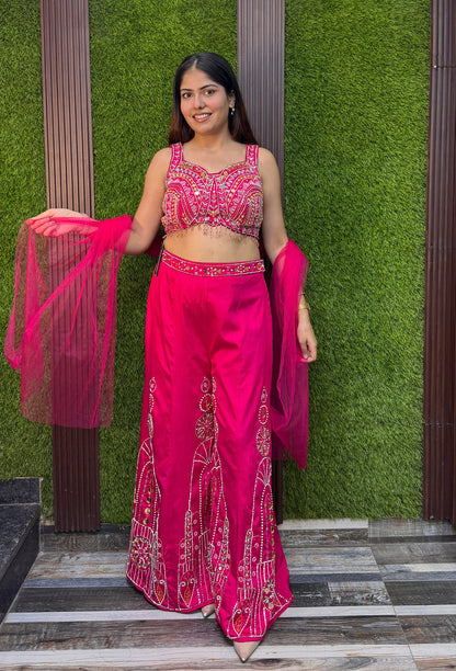 PDP Style Fully Embellished Crop Top Sharara with Choker Dupatta - Silk Sharara Set