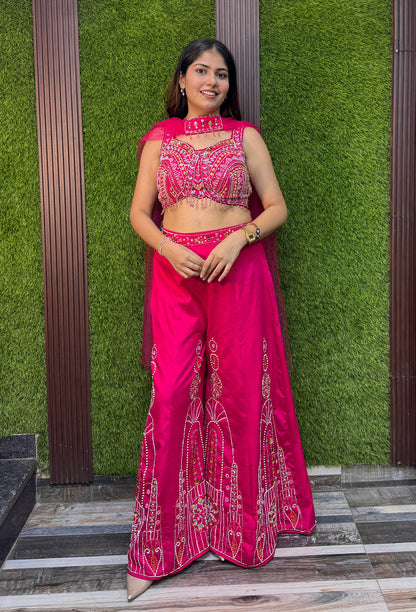 PDP Style Fully Embellished Crop Top Sharara with Choker Dupatta - Silk Sharara Set