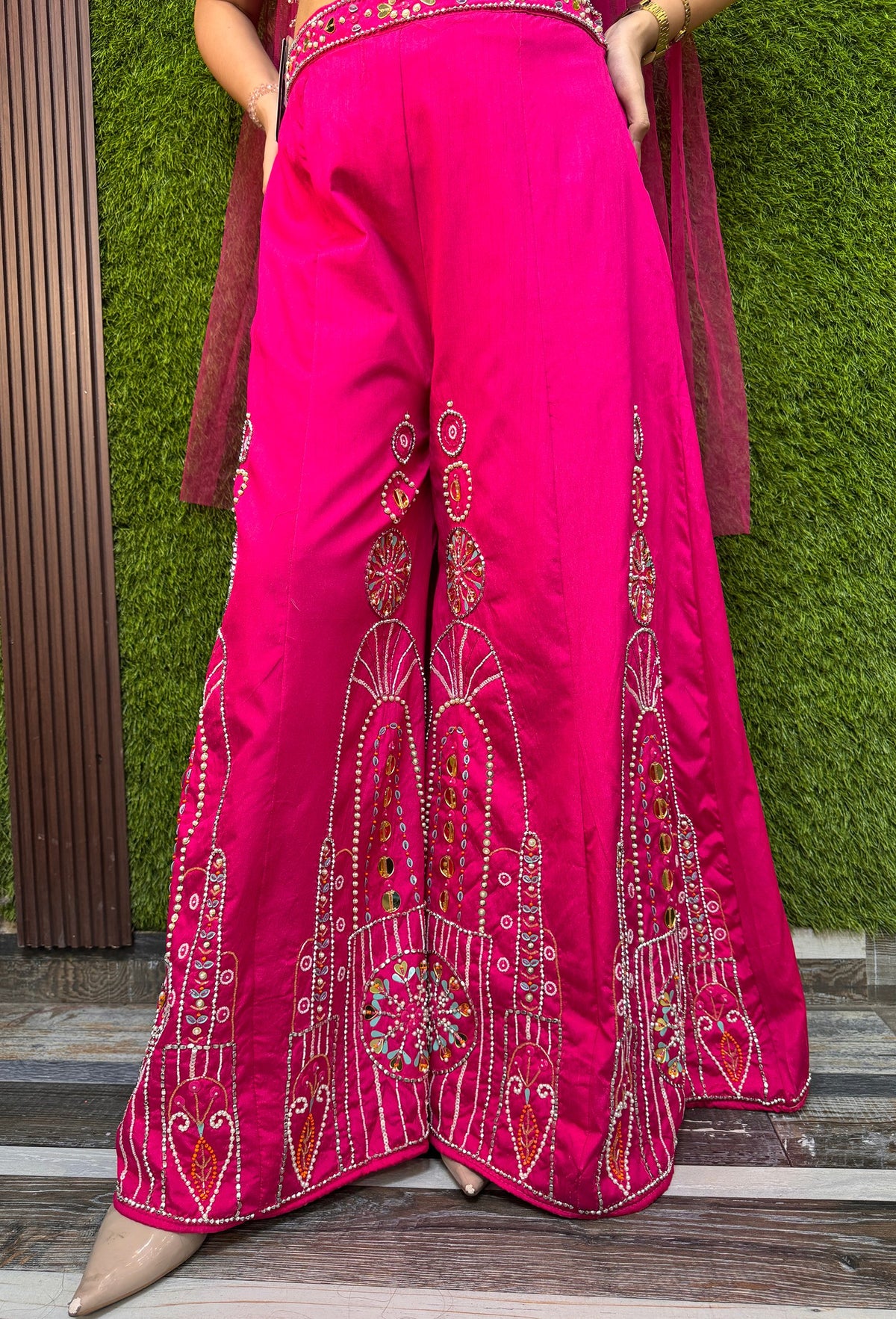 PDP Style Fully Embellished Crop Top Sharara with Choker Dupatta - Silk Sharara Set