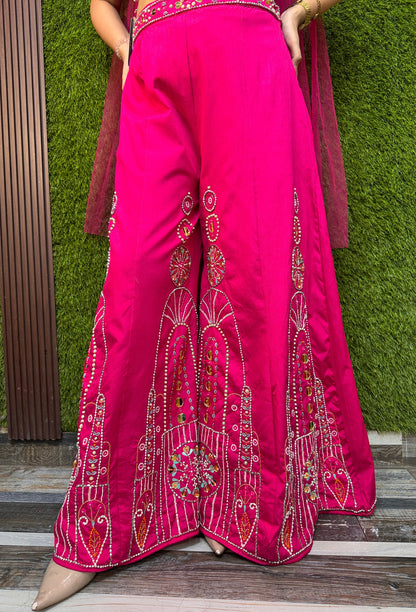 PDP Style Fully Embellished Crop Top Sharara with Choker Dupatta - Silk Sharara Set