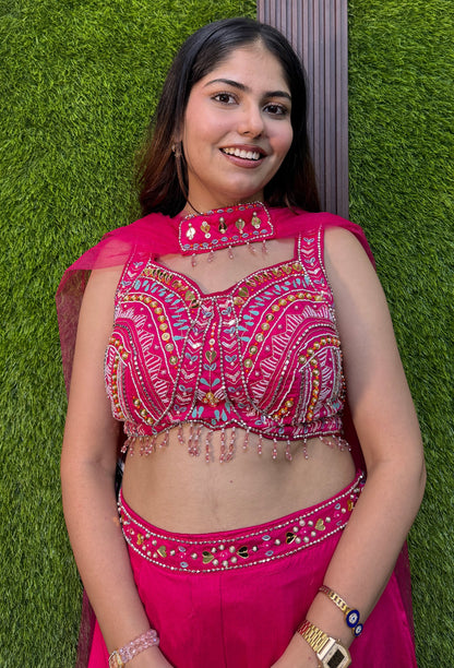 PDP Style Fully Embellished Crop Top Sharara with Choker Dupatta - Silk Sharara Set