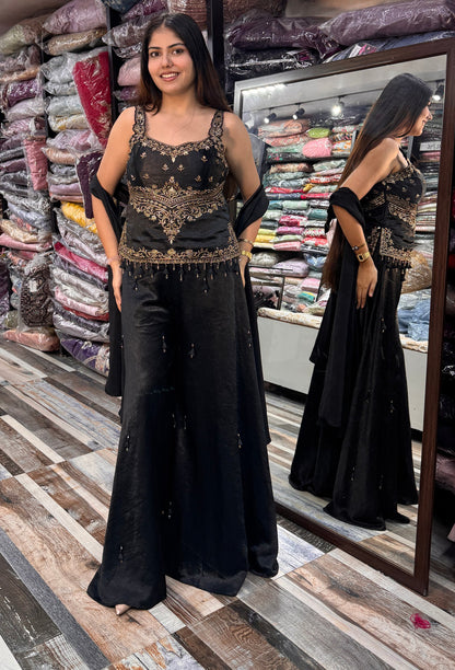 Girlish Designer Spaghetti Style Sharara Suit & Choker Dupatta