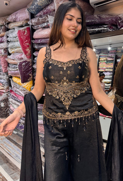 Girlish Designer Spaghetti Style Sharara Suit & Choker Dupatta