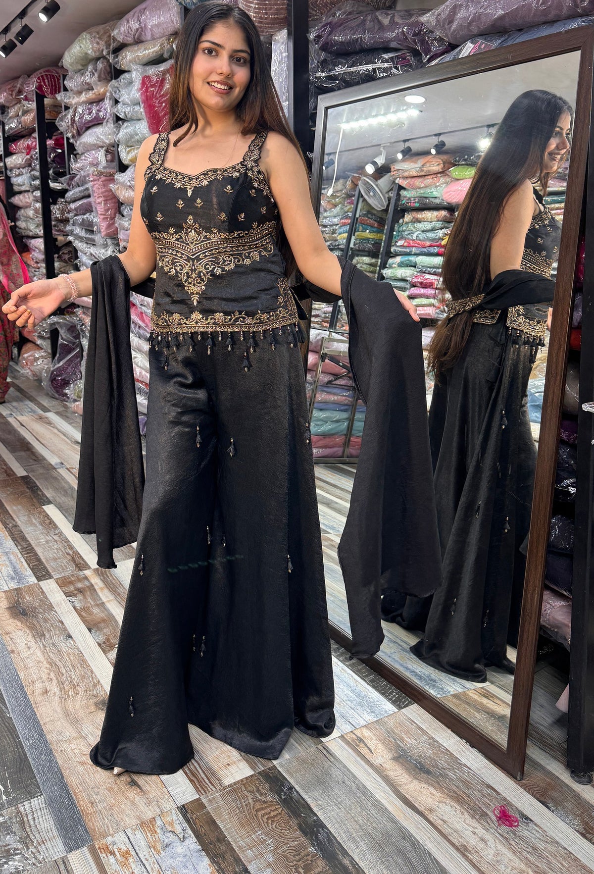 Girlish Designer Spaghetti Style Sharara Suit & Choker Dupatta