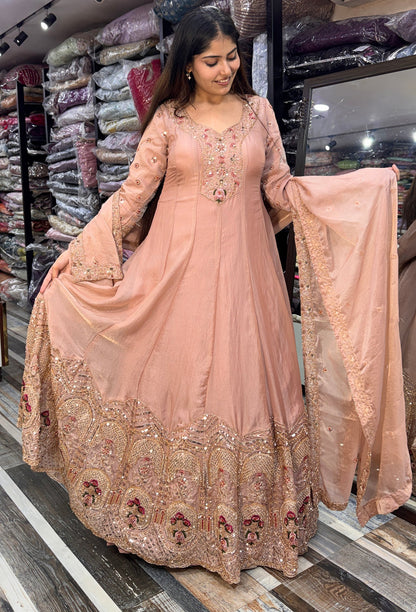 Heavy Hand Work Organza Silk Anarkali Suit with Dupatta