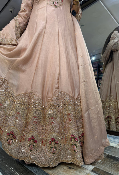 Heavy Hand Work Organza Silk Anarkali Suit with Dupatta