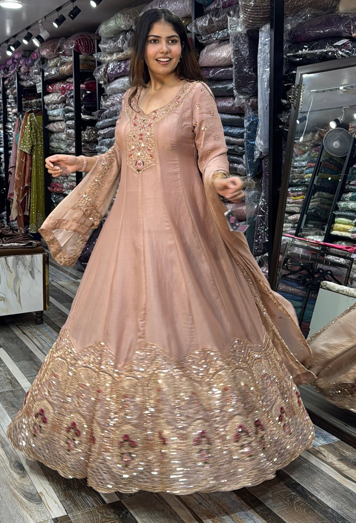 Heavy Hand Work Organza Silk Anarkali Suit with Dupatta