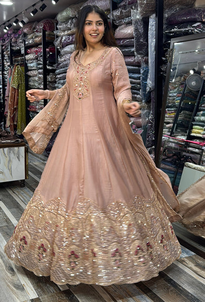 Heavy Hand Work Organza Silk Anarkali Suit with Dupatta
