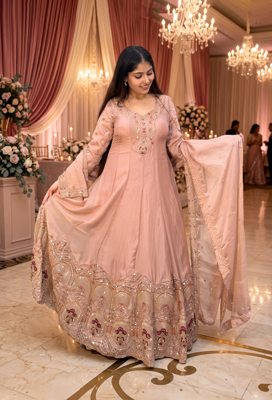 Heavy Hand Work Organza Silk Anarkali Suit with Dupatta