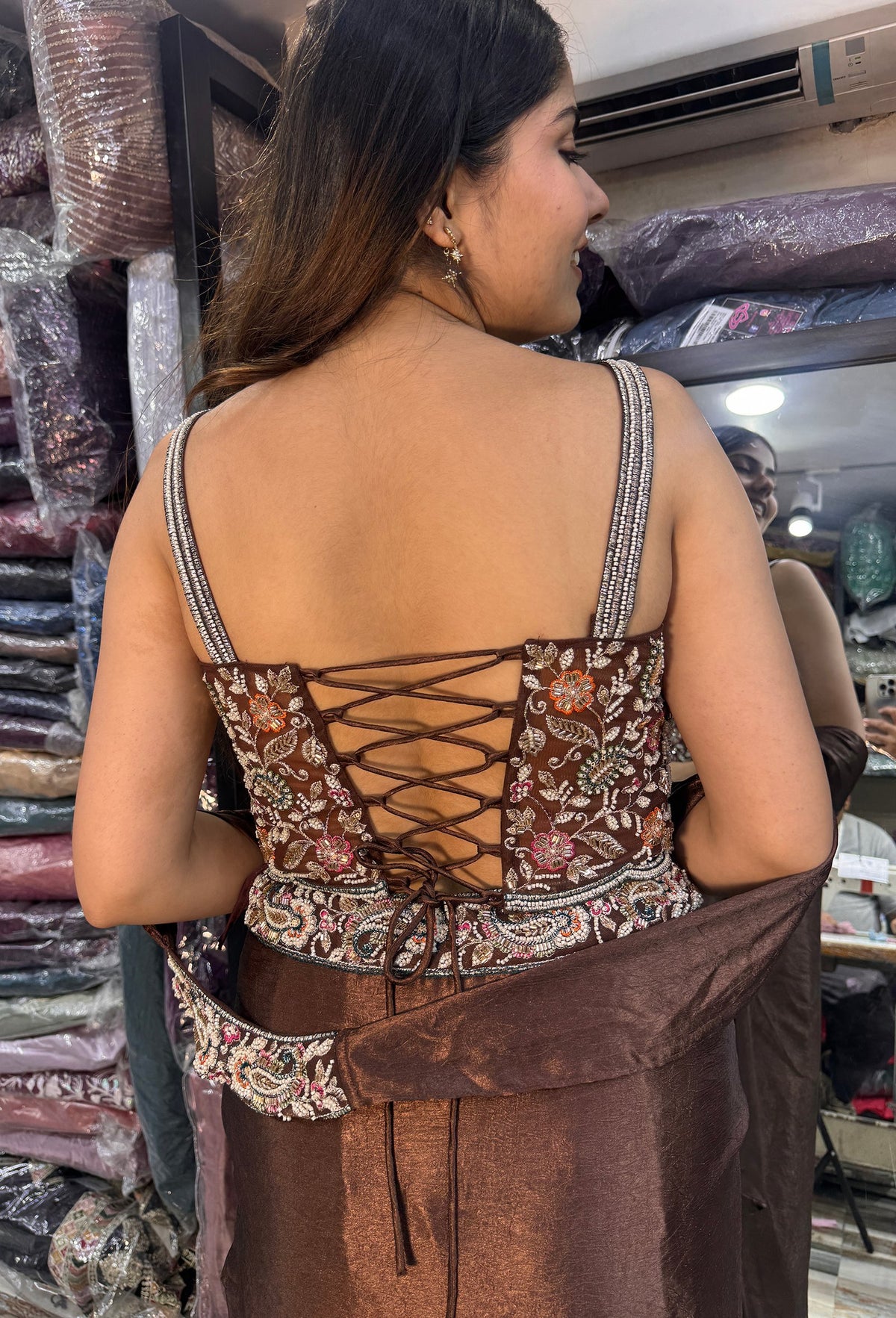 Corset Style Indo Western Dress with Cowl Skirt & Spaghetti Blouse with Choker Dupatta